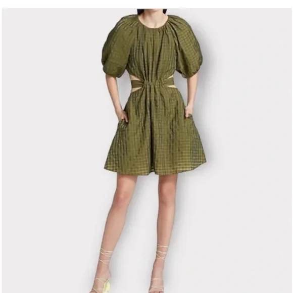 Moon River Women's Balloon-Sleeve Cut-Out Minidress - Olive - Size Medium Moon River Women's Balloon-Sleeve Cut-Out Minidress - Olive - Size Medium